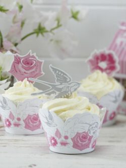 Enchanted Rose Rose & Swallow 10 Cupcake Toppers & Wraps