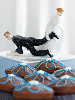 Bride Dragging Groom to Altar Wedding Cake Topper