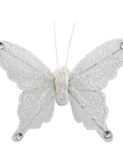 White Organza Lace Butterfly with Clip x 12