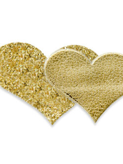 12 Set Self Adhesive Double Glitter Hearts - Gold