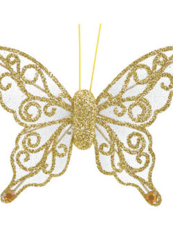 Mariposa Decorativa Organza x 12 - Dorada
