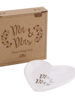 'Mr & Mrs'  White Porcelain Heart Ring Dish