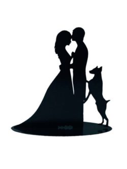 Bride and Groom Silhouette with Dog Cake Topper