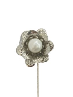 9 Pack Silver Flower Pins with a Pearl