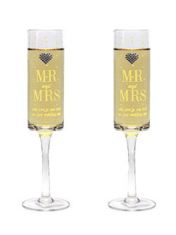 Mr and Mrs Wedding Toasting Futes with Diamante Heart