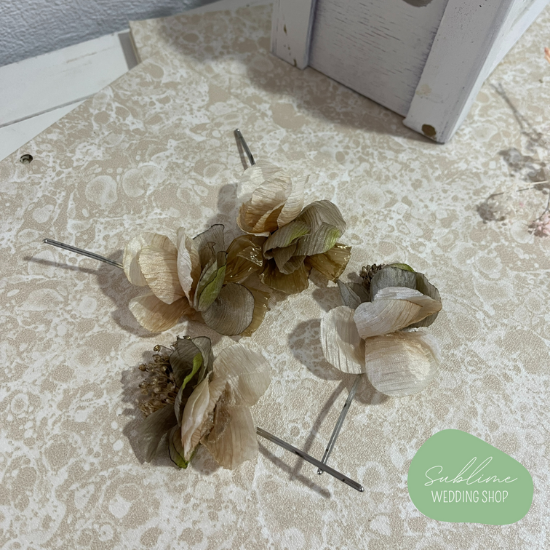 Horquillas de flores verdes – Sublime Wedding Shop