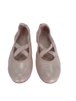 BALLET FLAT SHOES WITH ELASTIC CROSSED BANDS - PINK GOLDY