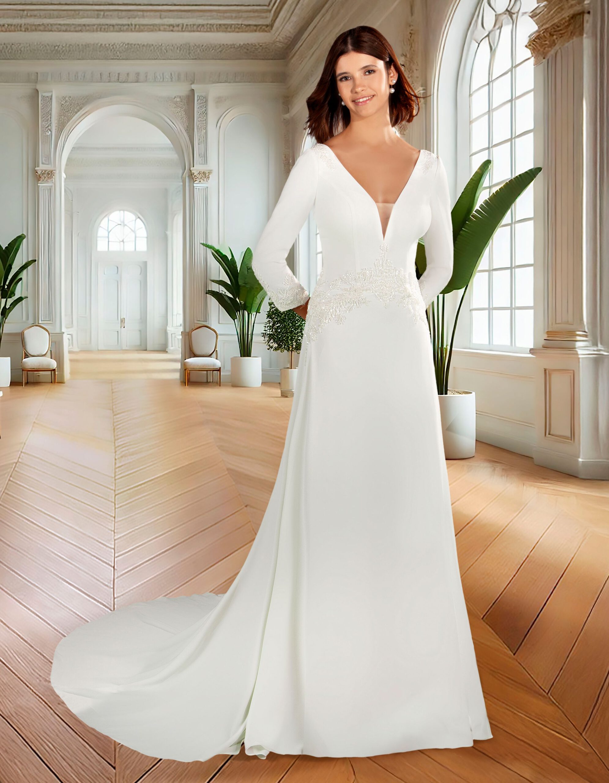 vestido novia modelo 6105 en crepe de lugo novias